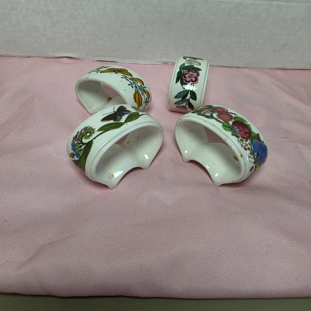Vintage Portmeirion Botanic Garden Footed Napkin Rings (4) Floral Butterfly